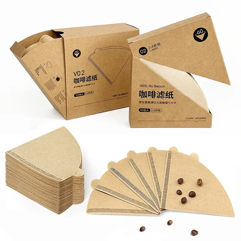 100Pcs/Pack of Hand-Brewed Coffee Filter Paper Cone-Shaped Wood Pulp V60 Coffee Drip Coffee Filter Paper 1-2/2-4 Servings