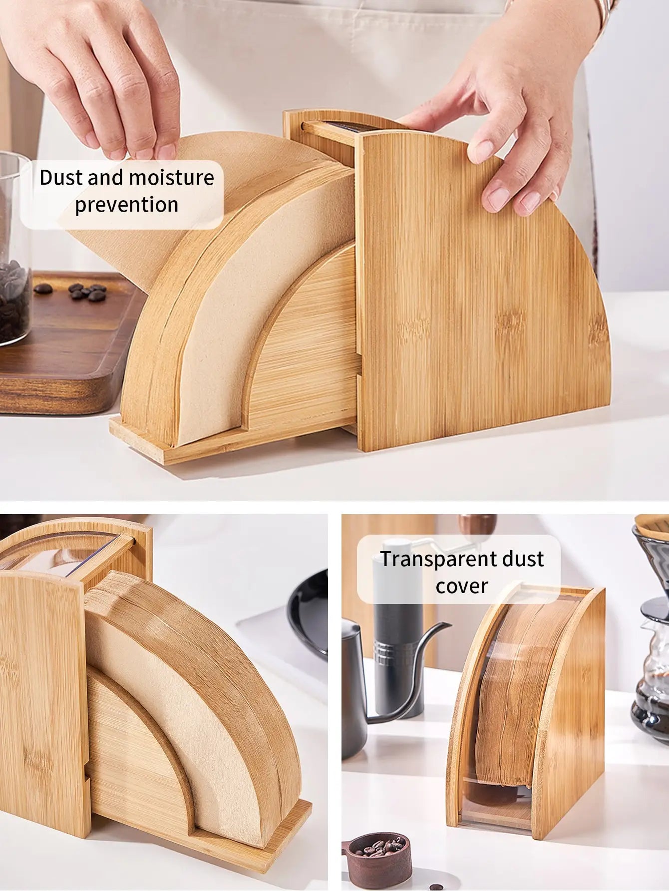 Bamboo Coffee Filter Holder, Coffee Paper Storage Rack, Renewable Stand ,Coffee Filter Paper Container Stand