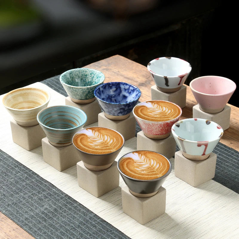 Japanese Style Retro Ceramic Coffee Cup - Handcrafted Pottery Tea Mug for Home and Office Use