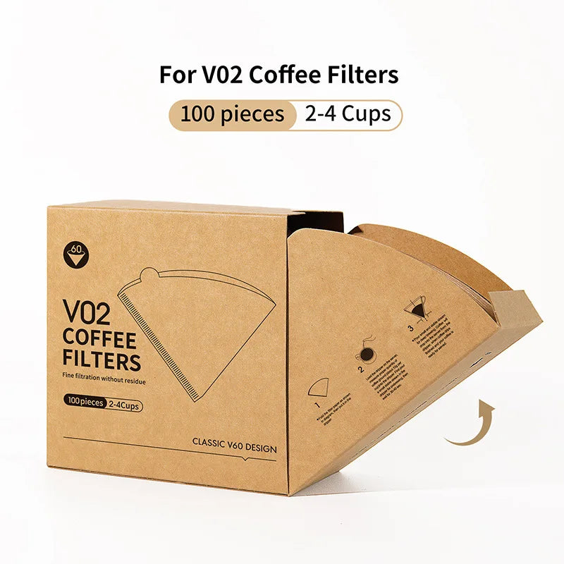 100Pcs/Pack of Hand-Brewed Coffee Filter Paper Cone-Shaped Wood Pulp V60 Coffee Drip Coffee Filter Paper 1-2/2-4 Servings