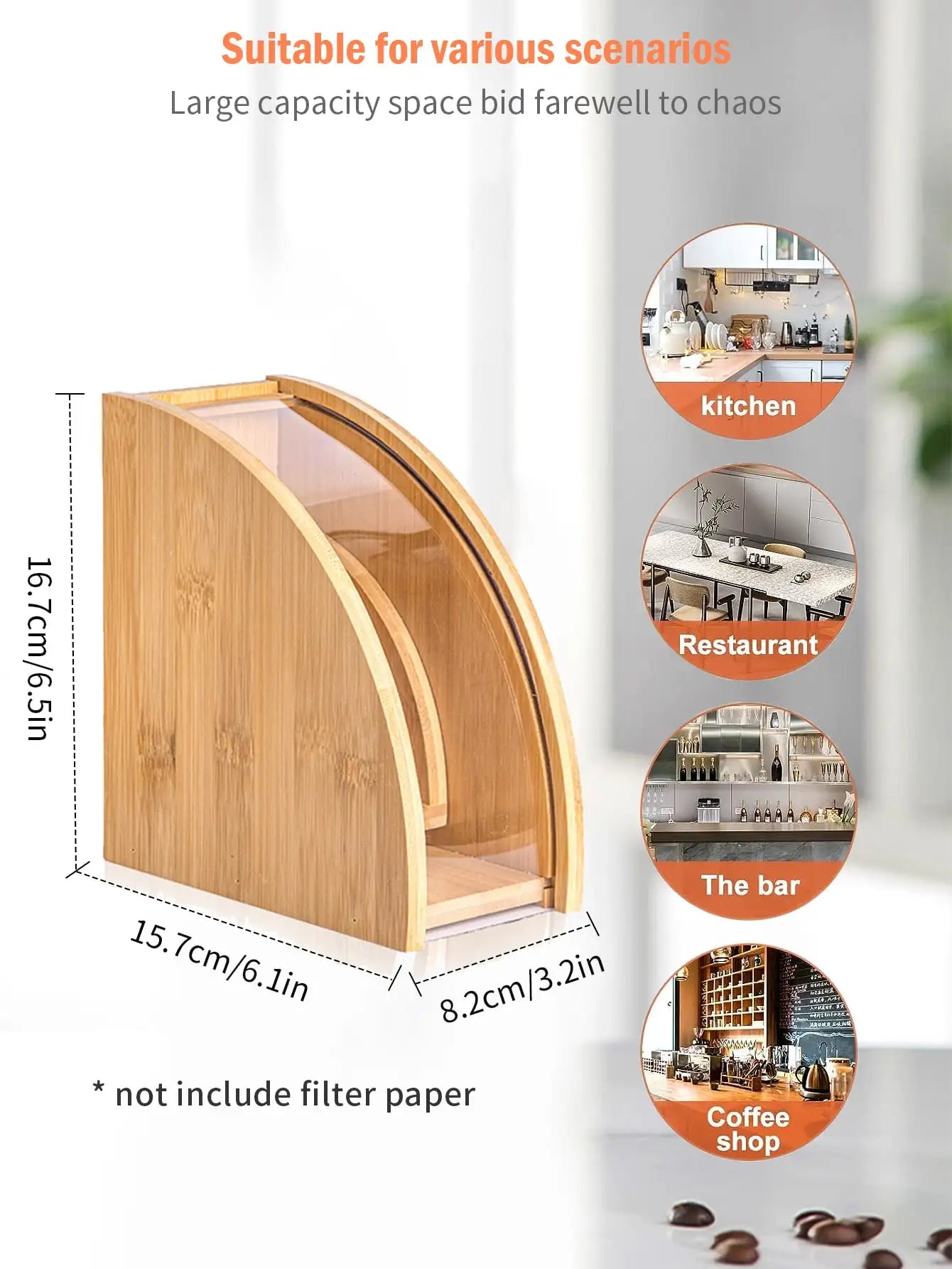 Bamboo Coffee Filter Holder, Coffee Paper Storage Rack, Renewable Stand ,Coffee Filter Paper Container Stand