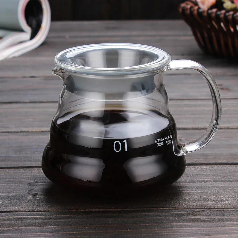 Coffee Carafe - Clear Glass Kettle for Pour Over and Espresso, Available in 350ml and 600ml with Lids