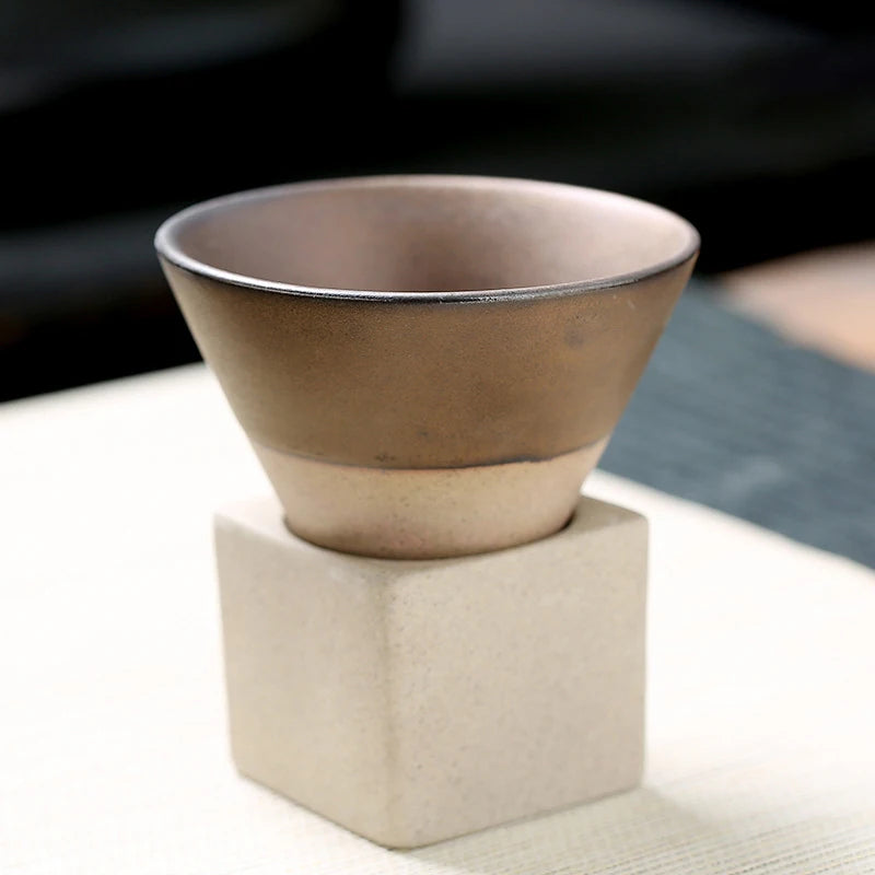 Japanese Style Retro Ceramic Coffee Cup - Handcrafted Pottery Tea Mug for Home and Office Use