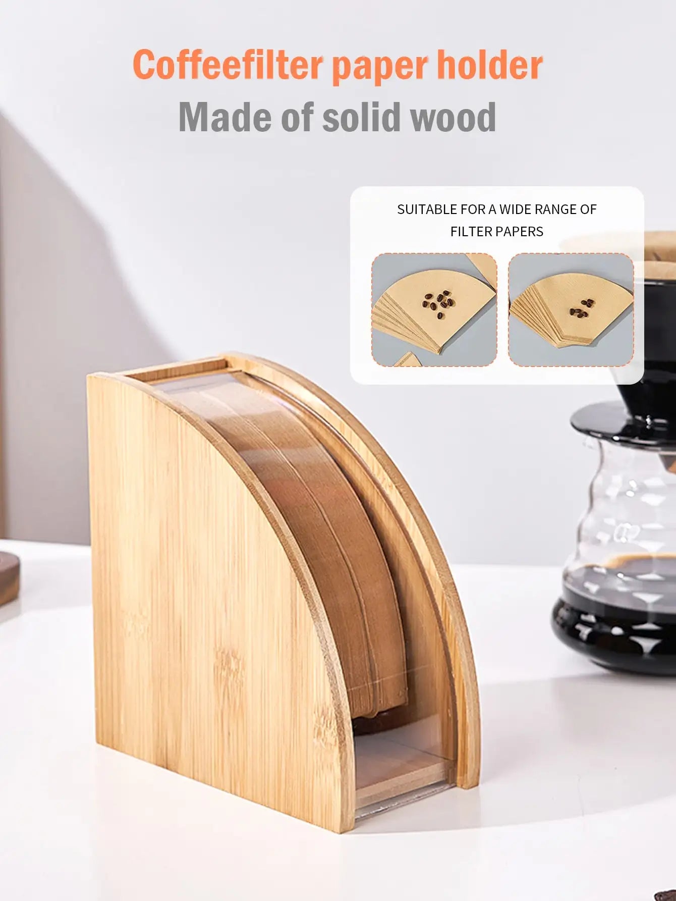 Bamboo Coffee Filter Holder, Coffee Paper Storage Rack, Renewable Stand ,Coffee Filter Paper Container Stand