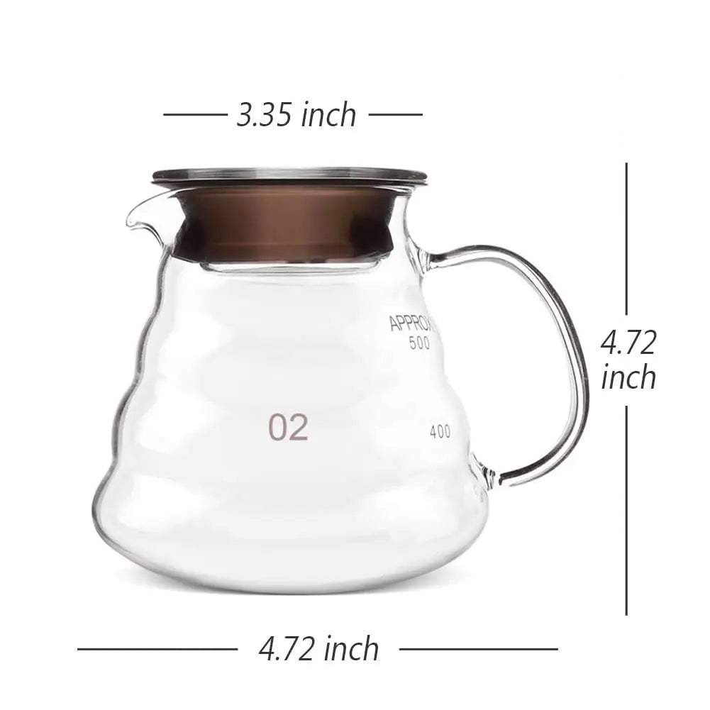 Coffee Carafe - Clear Glass Kettle for Pour Over and Espresso, Available in 350ml and 600ml with Lids