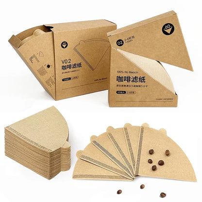 100Pcs/Pack of Hand-Brewed Coffee Filter Paper Cone-Shaped Wood Pulp V60 Coffee Drip Coffee Filter Paper 1-2/2-4 Servings