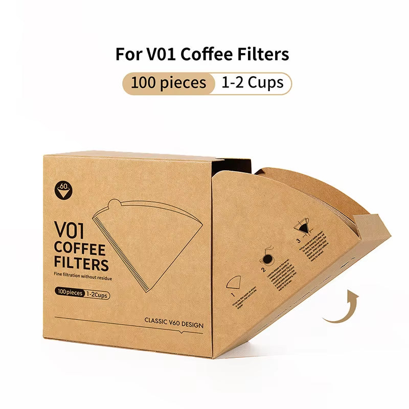 100Pcs/Pack of Hand-Brewed Coffee Filter Paper Cone-Shaped Wood Pulp V60 Coffee Drip Coffee Filter Paper 1-2/2-4 Servings